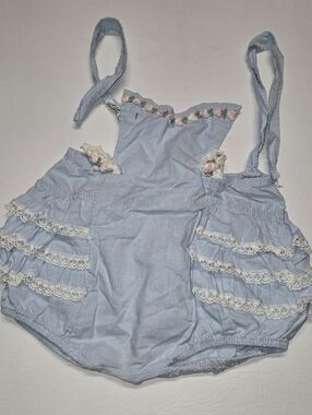 Little Craft Vintage Baby Out fit Blue with flower details blue see description